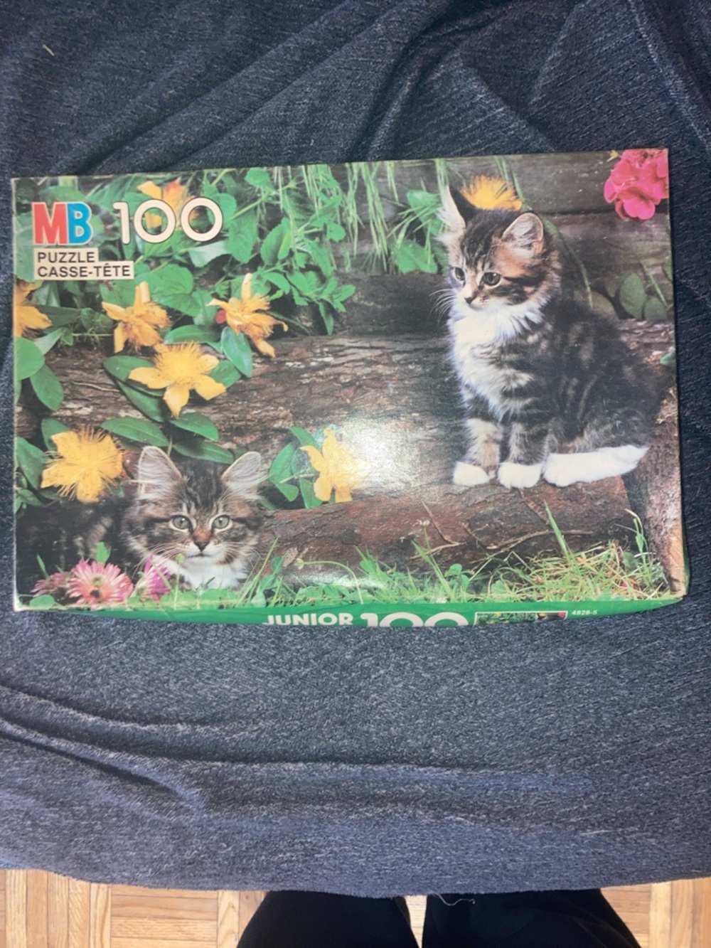 Vintage 100-Piece Cat Puzzle with Tabby Kittens - Green